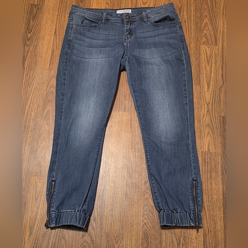 Women’s Guess Ankle Zip Jeans Size 31 Cropped Blue Designer Denim D53